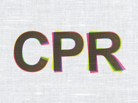 Medicine concept: CMYK CPR on linen fabric texture background