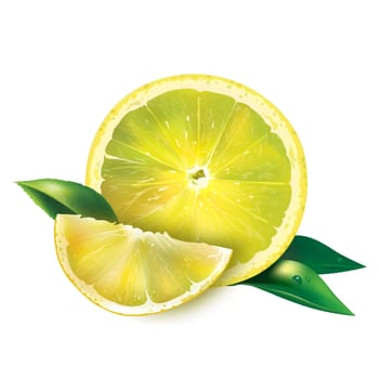 Lemon with leaves. Isolated illustration on white background.