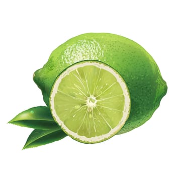 Lime with leaves. Isolated illustration on white background.