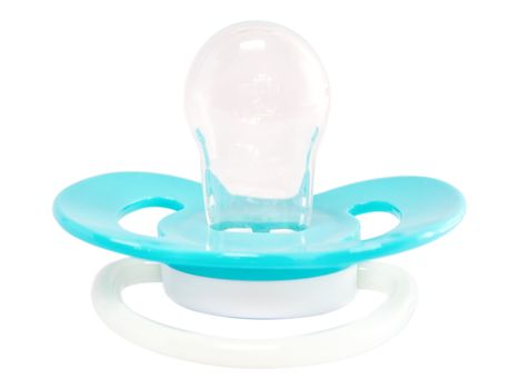 Blue baby silicone pacifier, isolated on white background