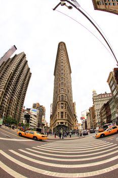 New York, USA - October 12, 2012: Flat Iron building facade, Considered to be one of the first skyscrapers ever built in New York on October 12, 2012. 