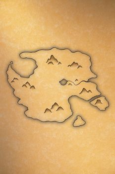Antique-looking map of an island on yellow paper