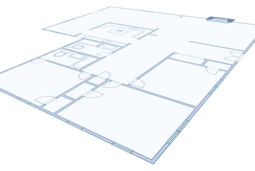 Perspective view of a blueprint of a residential home
