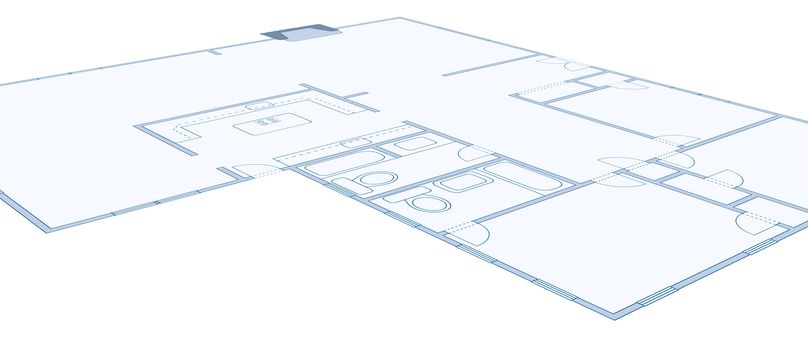 Perspective view of a blueprint of a residential home