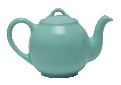 Teal teapot isolated against a white background
