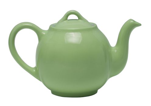 Green teapot isolated against a white background