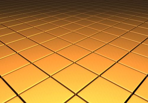 Gold metallic reflective surface comprised of cubes in a grid pattern