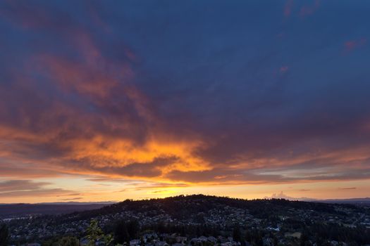 Stormy Fiery Sunset Sky over Happy Valley Oregon in Clackamas County