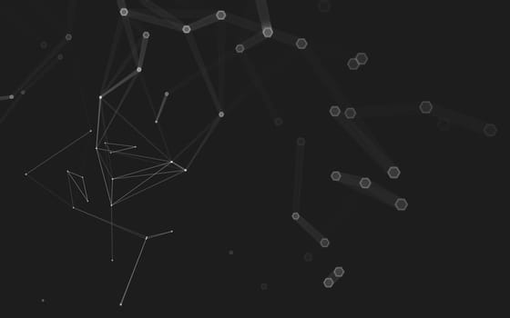 Abstract polygonal space low poly dark background with connecting dots and lines. Connection structure. 3d rendering