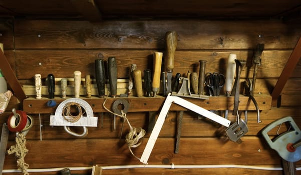 Various tools related to homework on wooden background