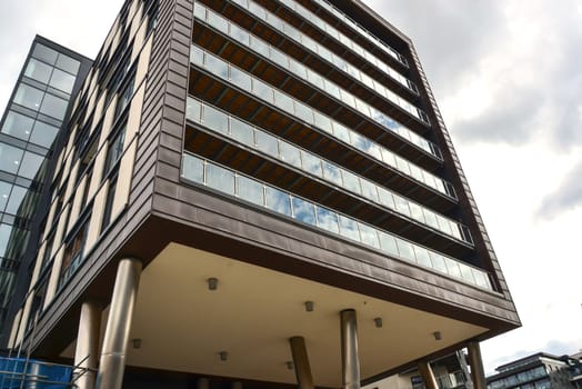 Modern block of flats against sky in Leeds England