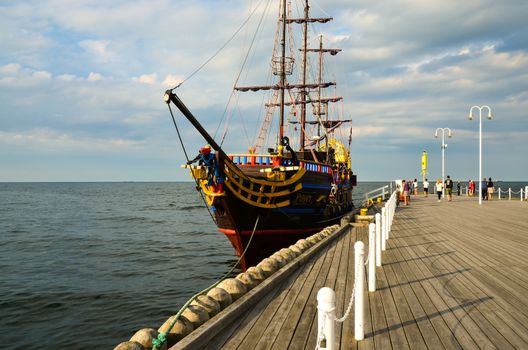 Sopot-Poland June-2016 Summer pirate cruise ship waiting for tourist before next sailing .