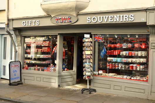 York-UK June-2016,  Display windows of souvenir shop in York UK, very popular for tourists, tourist attraction.
