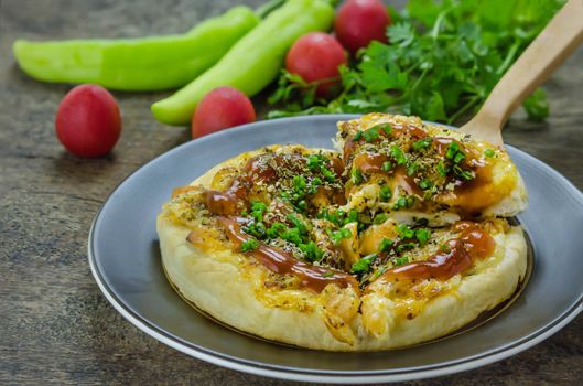 Top View Homemade Hot Cheese Pizza with Basil and Mozzarella