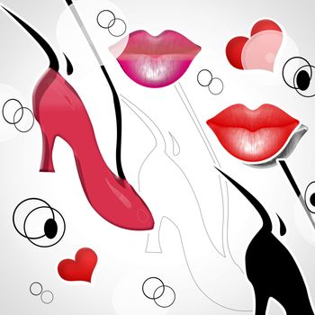 background with heart and lips and shoes