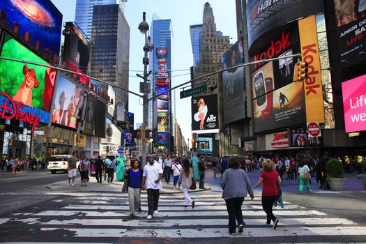 New York, USA - May 17: Times Square, featured with Broadway Theaters and huge number of LED signs, is a symbol of New York City and the United States, May 17, 2013 in Manhattan, New York City