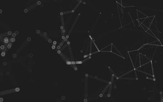 Abstract polygonal space low poly dark background with connecting dots and lines. Connection structure. 3d rendering