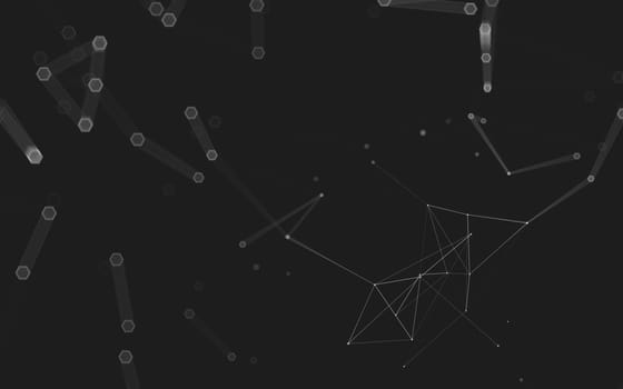 Abstract polygonal space low poly dark background with connecting dots and lines. Connection structure. 3d rendering