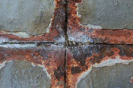 A closeup of a rusty metal detail