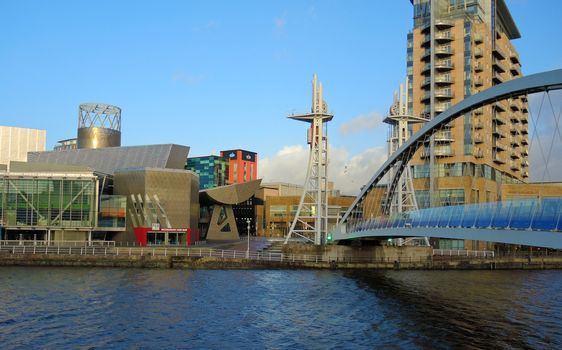 An image of Salford Quays, a popular destination for shopping, leisure, culture and tourism.