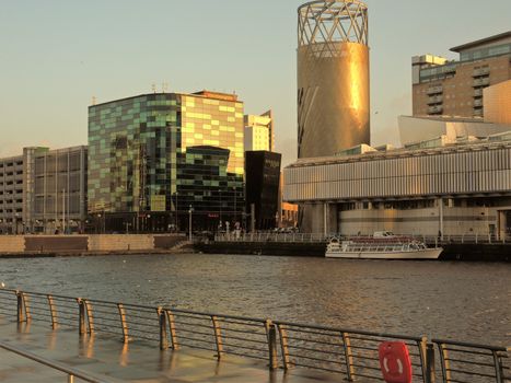 An image of Salford Quays, a popular destination for shopping, leisure, culture and tourism in Greater Manchester, England.