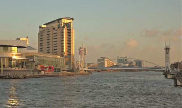 An image of Salford Quays, a popular destination for Shopping, leisure, culture and tourism.