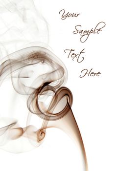 Brown insence smoke on white background, graphic resource with space to put your text.