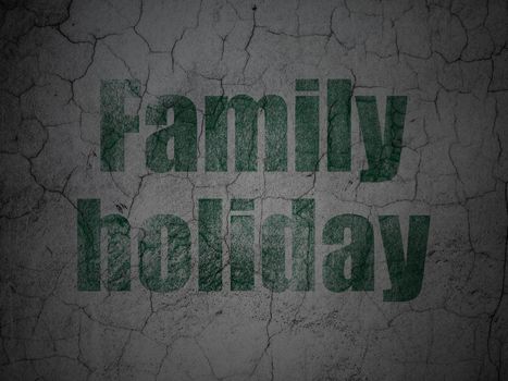 Travel concept: Green Family Holiday on grunge textured concrete wall background