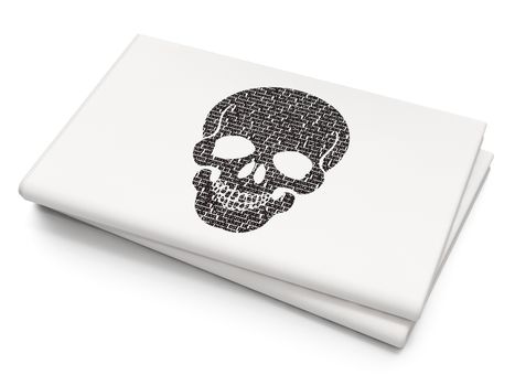Health concept: Pixelated black Scull icon on Blank Newspaper background, 3D rendering