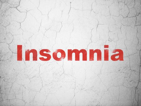 Health concept: Red Insomnia on textured concrete wall background