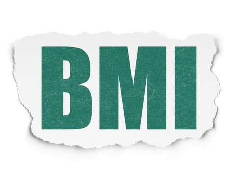 Medicine concept: Painted green text BMI on Torn Paper background with Scheme Of Hand Drawn Medicine Icons