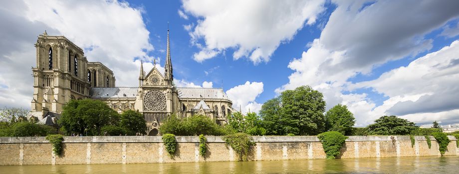 Panoramic view of Notre Dame Cathedral - Paris, France, Europe.