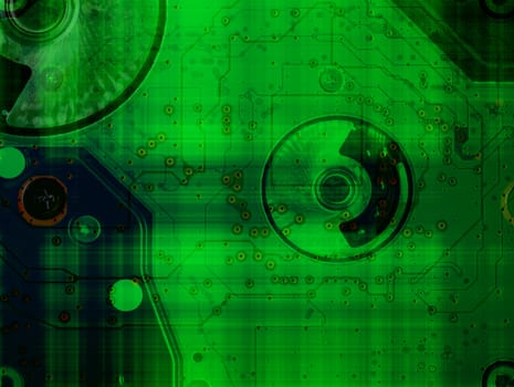 Abstract green and black disk pattern technology background