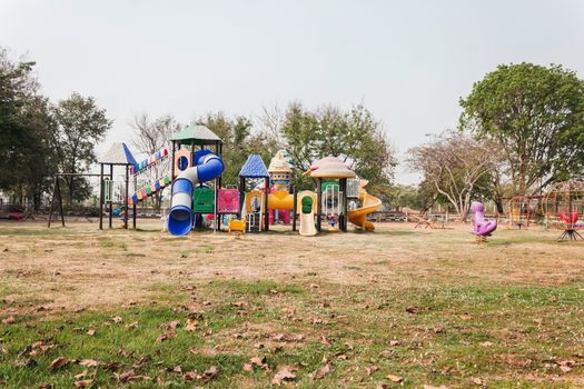 Outdoor village public playground with colourful plaything  for children 