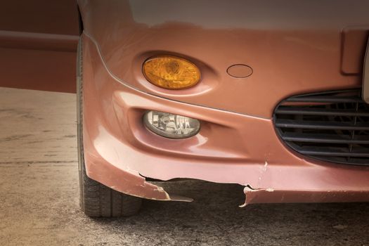 Damaged or broken at front grill, car accident