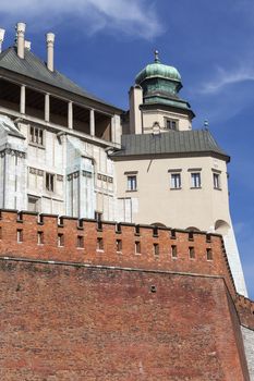 Wawel Royal Castle with defensive wall, Krakow, Poland.