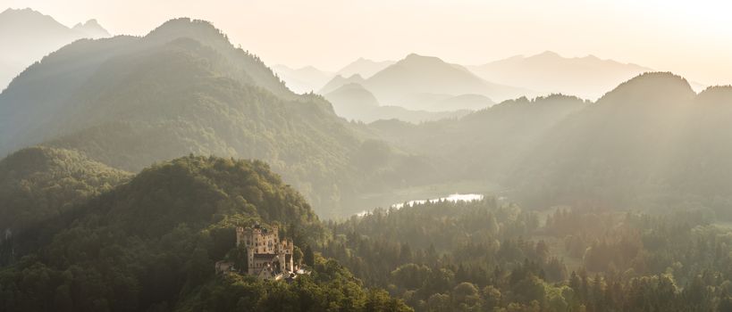 Beautiful summer sunset view of the Hohenschwangau castle at Fussen Bavaria, Germany