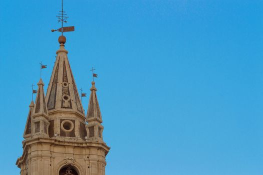 Detail of bell-tower's  San Sebastian Church -baroque architecture