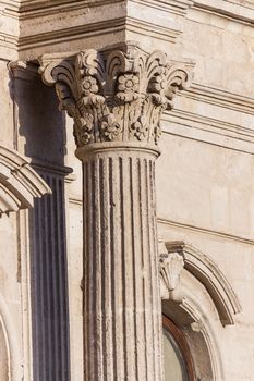 Detail of columns and capitals in an ancient Sicilian baroque church