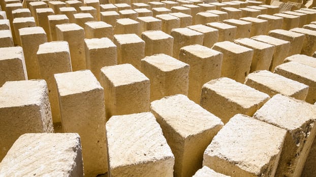 A moltidute of tufa blocks in a stone quarry