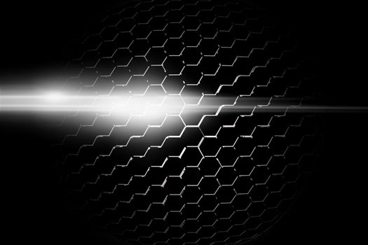 part of microphone or loudspeaker. black and chrome curve metallic mesh with flare. background and texture.