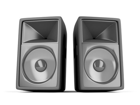 Pair of big loudspeakers on white background 