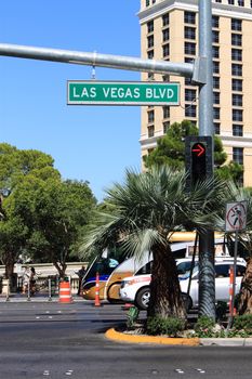 Busy traffic on Las Vegas Boulevard, the famous "Strip."