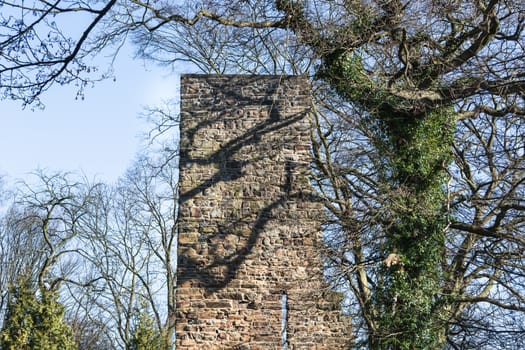 Ruin and tower of the castle Luttelnau in Essen Kettwig on the Ruhr River.