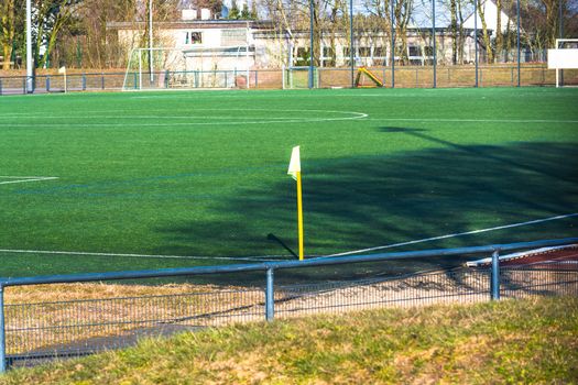 Corner flag in corner kick area of European Football Field