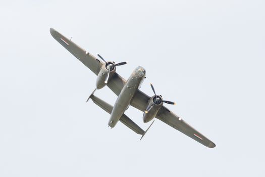 LEEUWARDEN, THE NETHERLANDS - JUNE 10: WW2 B-25 Mitchell bomber in Dutch markings during the Dutch Air Force Open House. June 10, 2016 in Leeuwarden, The Netherlands