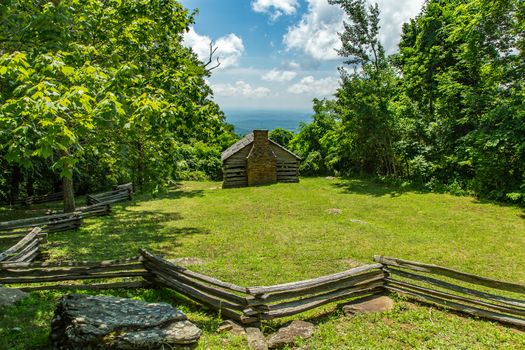 A view of a cabin in the foothills of the Blue Ridge Mountains in Franklin County, Virginia