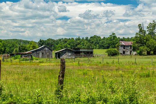 A view of an abandoned farm in the foothills of the Blue Ridge Mountains in Franklin County, Virginia