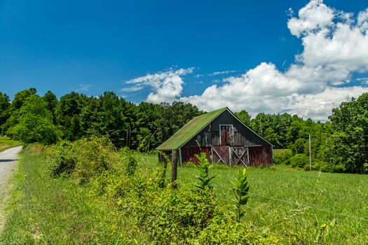 A view of an old barn in the foothills of the Blue Ridge Mountains in Floyd County, Virginia