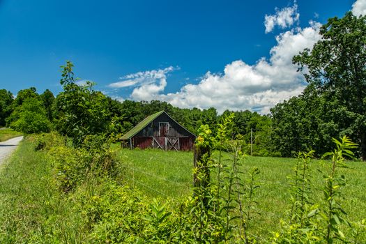 A view of an old barn in the foothills of the Blue Ridge Mountains in Floyd County, Virginia